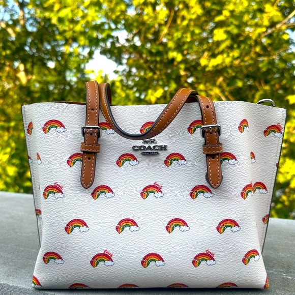 Coach Coated Canvas Mollie Tote 25 With Rainbow Print CK373 Chalk Multi - Picture 1 of 10
